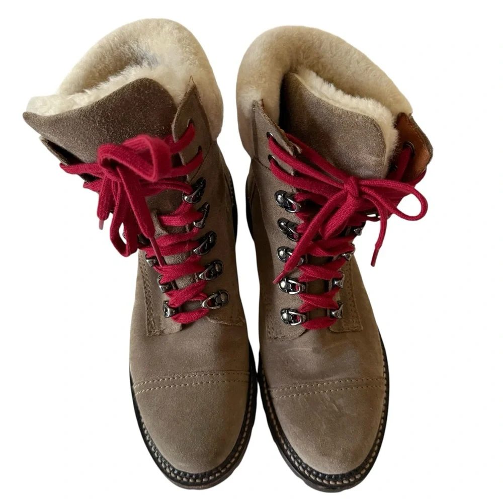 Frye Boots Womens Samantha Hiker Combat  Moto Taupe  Leather Casual SZ 8 - Picture 3 of 5